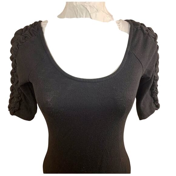 Derek Heart Black Knit Bodycon Mini Dress M Pleated Sleeve Whimsigoth Coquette - Picture 5 of 8